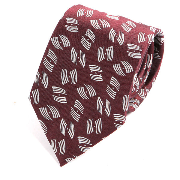 Burgundy Red Waves Print Silk Tie - Handmade Silk Wool And Knitted Ties by Tie Doctor