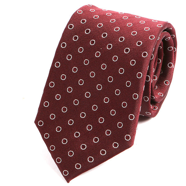 Burgundy Red Circle Print Silk Tie - Handmade Silk Wool And Knitted Ties by Tie Doctor