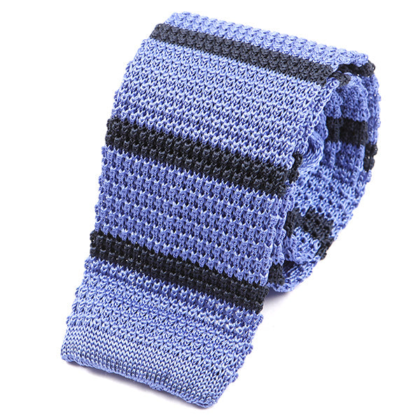 Violet Blue Striped Silk Knitted Tie