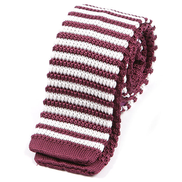 Wine Double Sided Striped Silk Knitted Tie - Tie Doctor  