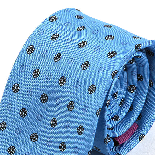 Kunle Blue Floral Macclesfield Silk Tie 7.5cm - Tie Doctor  