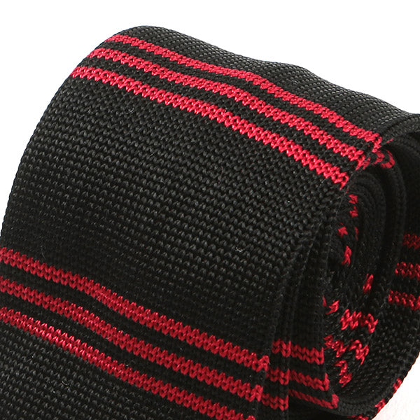 Dami Black and Red Striped Silk Knitted Tie 5.5cm