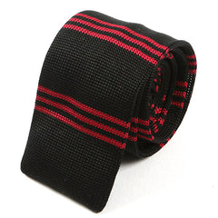 Dami Black and Red Striped Silk Knitted Tie 5.5cm - Tie Doctor  
