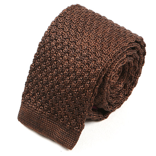 Brown Raised Silk Knitted Tie 6cm