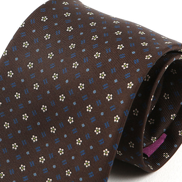 Unique Brown Floral XL Macclesfield Silk Tie 8.5cm