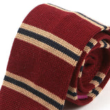 Burgundy Red Striped Knit Wool Tie