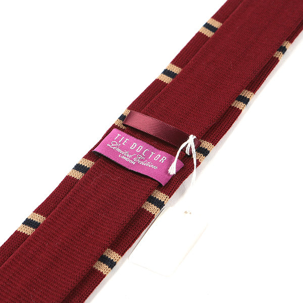 Burgundy Red Striped Knit Wool Tie