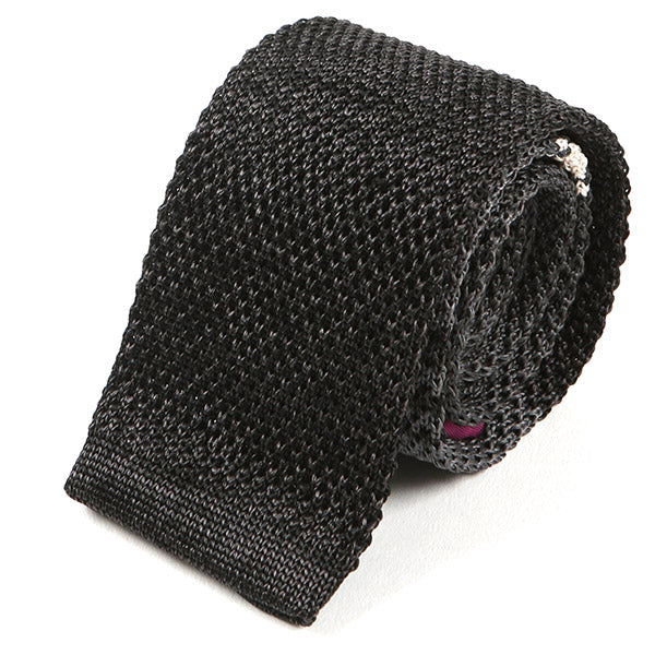 Grey Two-Tone Striped Silk Knitted Tie