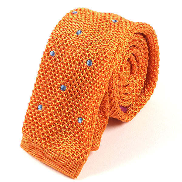 Orange Polka Dot Silk Knitted Tie 5.5cm