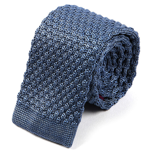 Blue Raised Silk Knitted Tie 6cm