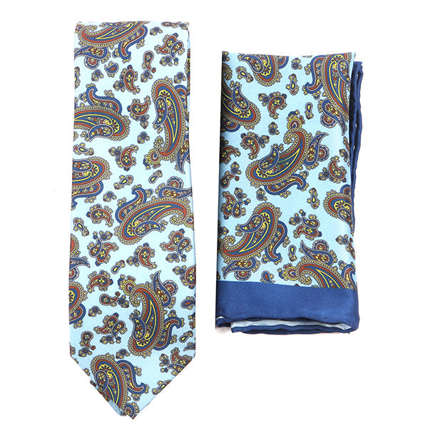 Light Blue Frederick Paisley Tie & Pocket Square Set - Tie Doctor  