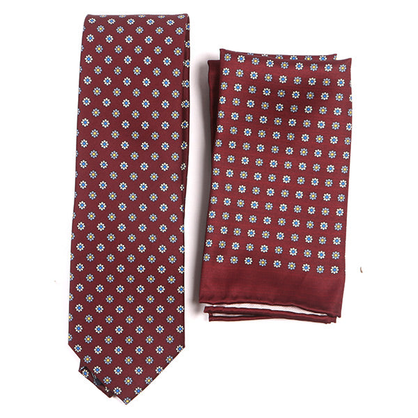 Dark Red Flowered Silk Tie
