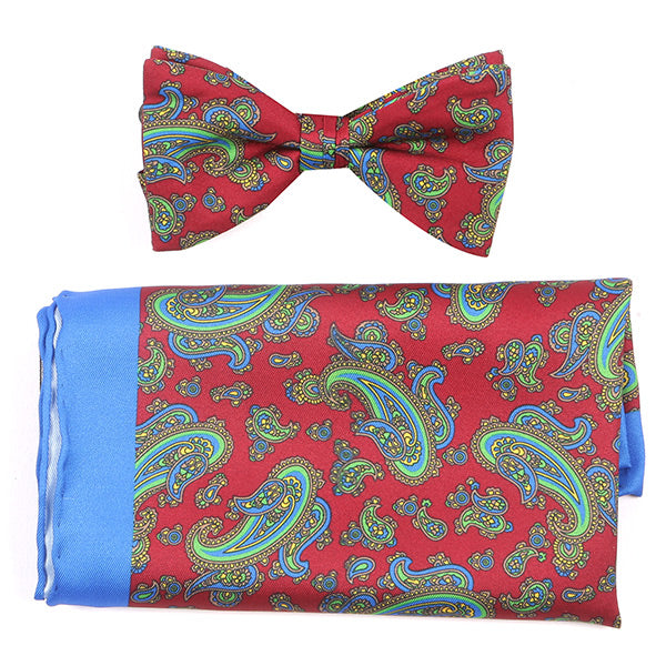 Red Frederick Paisley Bow Tie & Pocket Square Set - Tie Doctor  