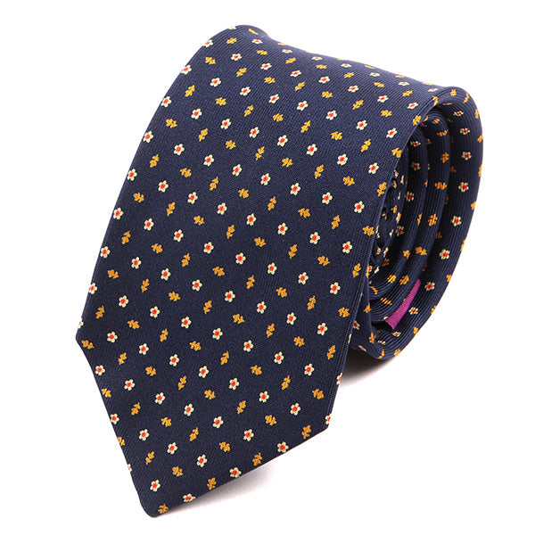 Navy Floral Leaf Extra Long Silk Tie - Tie Doctor  