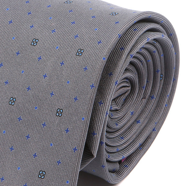 Grey & Blue Pattern Printed Silk Tie 7.5cm