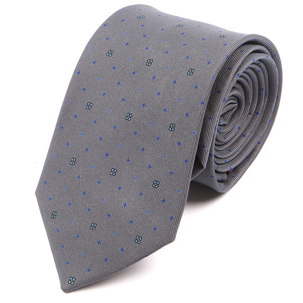 Grey & Blue Pattern Printed Silk Tie 7.5cm - Tie Doctor  
