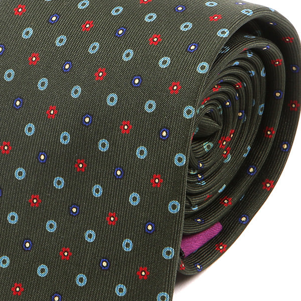 Green, Red & Blue Floral Macclesfield Printed Silk Tie