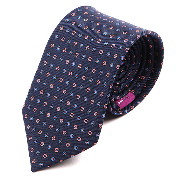 Navy & Pink Micro Circle Silk Necktie