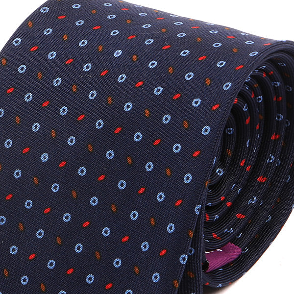 Navy & Red Micro XL Patterned Macclesfield Silk Tie