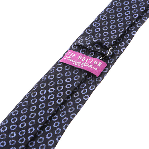 Dark Navy Blue & Purple Circle Printed Silk Tie