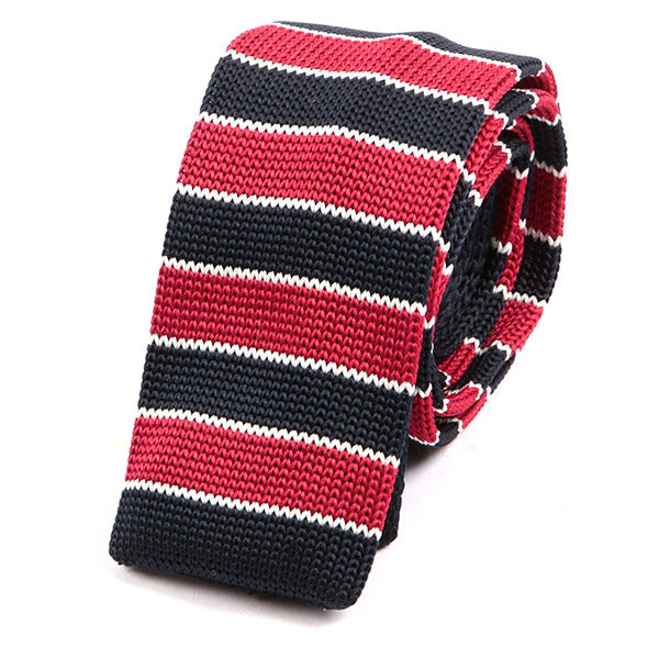 Navy & Light Red Striped Knit Tie
