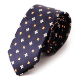 Navy & Orange Floral Slim Tie - Handmade Silk Wool And Knitted Ties by Tie Doctor
