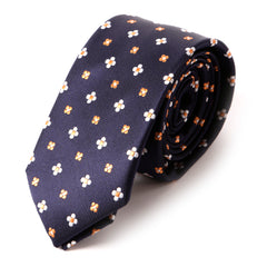 Navy & Orange Floral Slim Tie - Tie Doctor  
