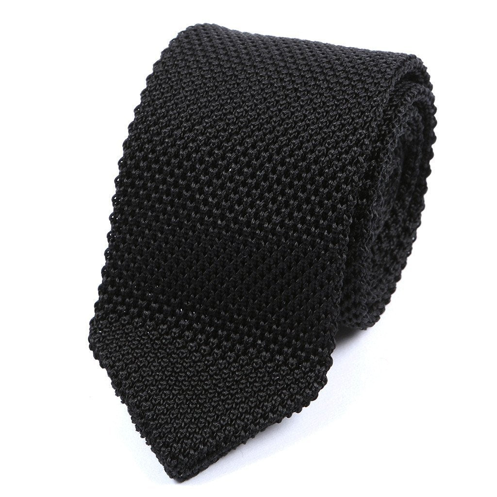 Black Silk Pointed Knitted Tie - Handmade Silk Wool And Knitted Ties by Tie Doctor