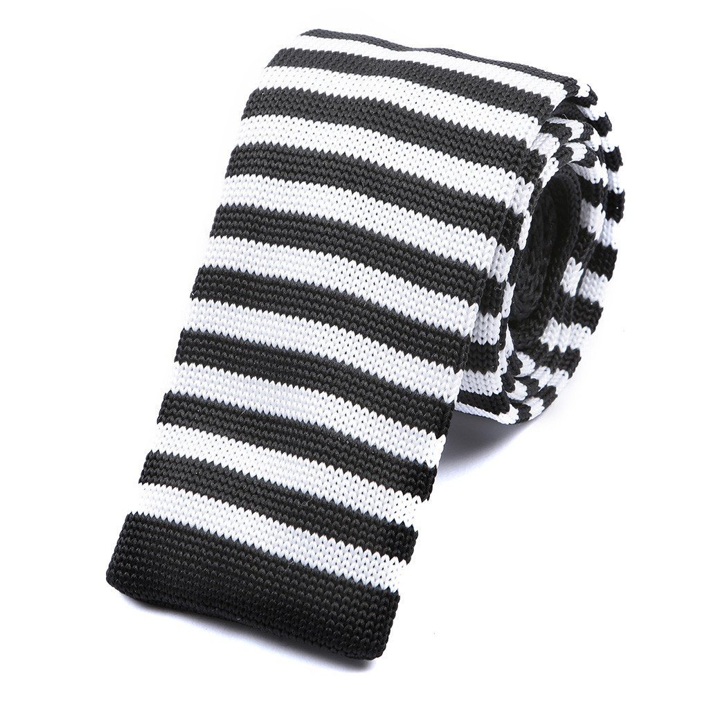 Black & White Stripe Knitted Tie - Handmade Silk Wool And Knitted Ties by Tie Doctor