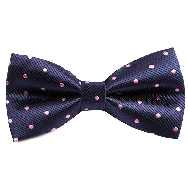 Navy & Pink Polka Dots Bow Tie - Handmade Silk Wool And Knitted Ties by Tie Doctor