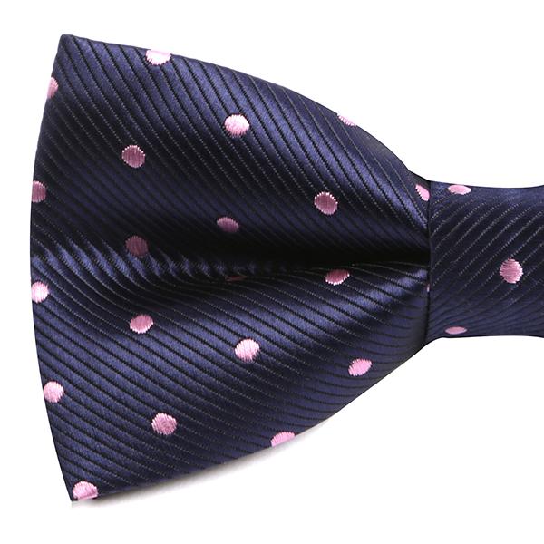 Navy & Pink Polka Dots Bow Tie - Handmade Silk Wool And Knitted Ties by Tie Doctor